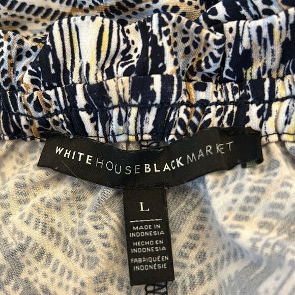 WHBM blue white patterned ruffle neck sleeveless blouson blouse Size L EUC - Picture 7 of 10